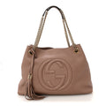 Gucci Pebbled Calfskin Medium Soho Chain Shoulder Bag Camelia