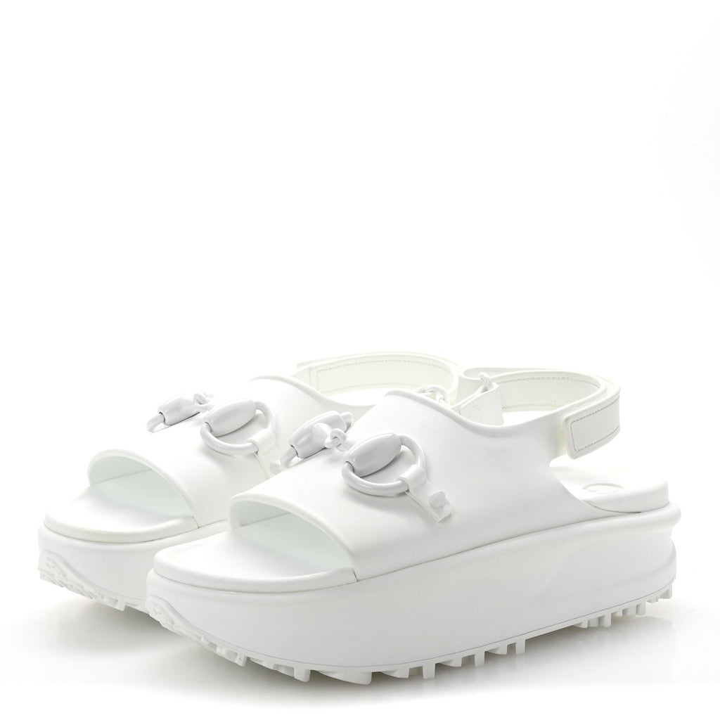 Gucci Soft Rubber Horsebit Touch Womens Strapped Sandals 37 Great White