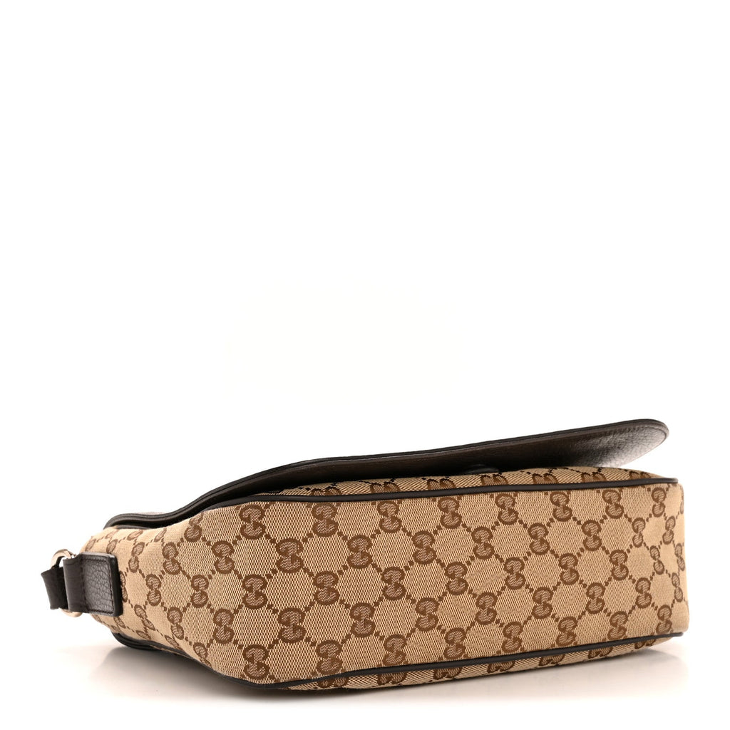 Gucci Monogram Flap Messenger Bag Beige Dark Brown
