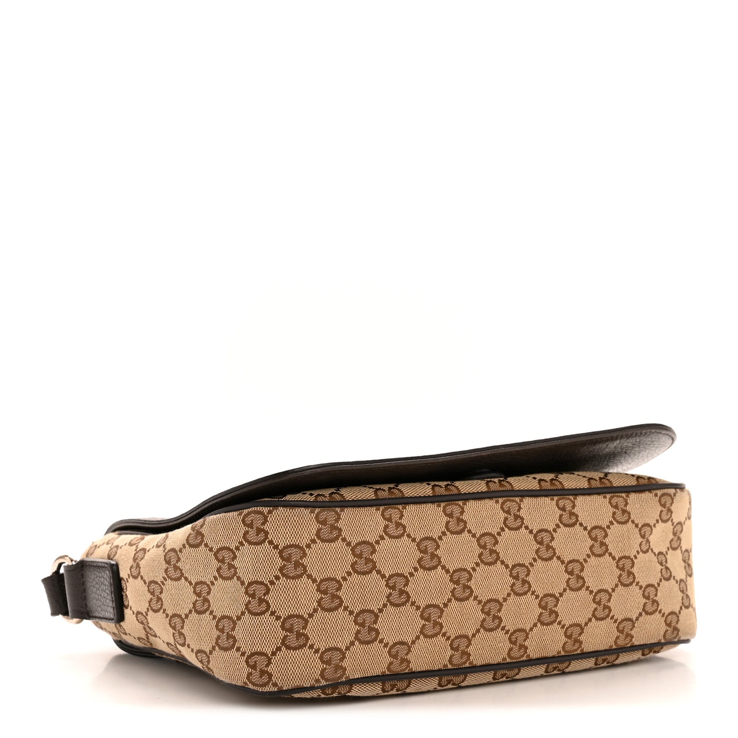 Gucci Monogram Flap Messenger Bag Beige Dark Brown