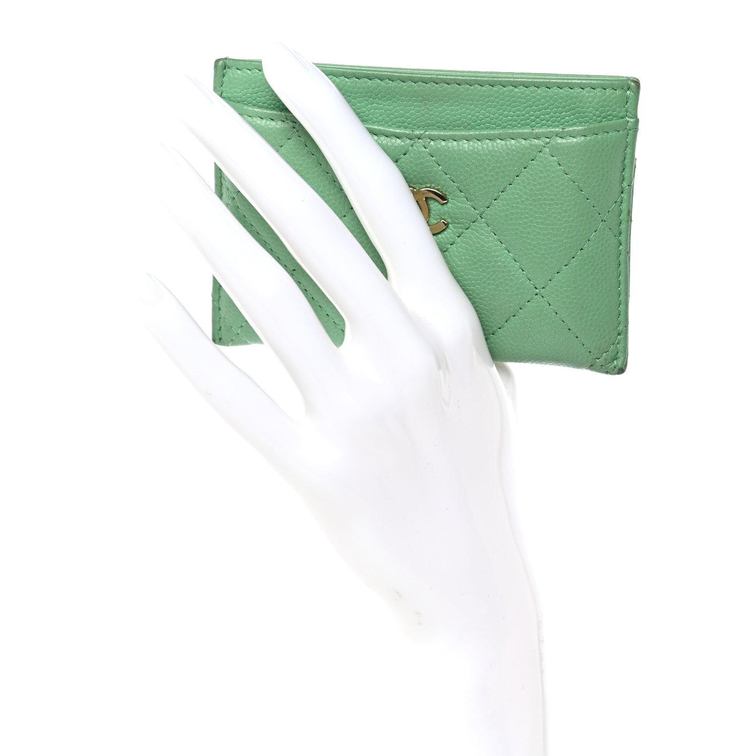 Caviar Quilted Card Holder Green