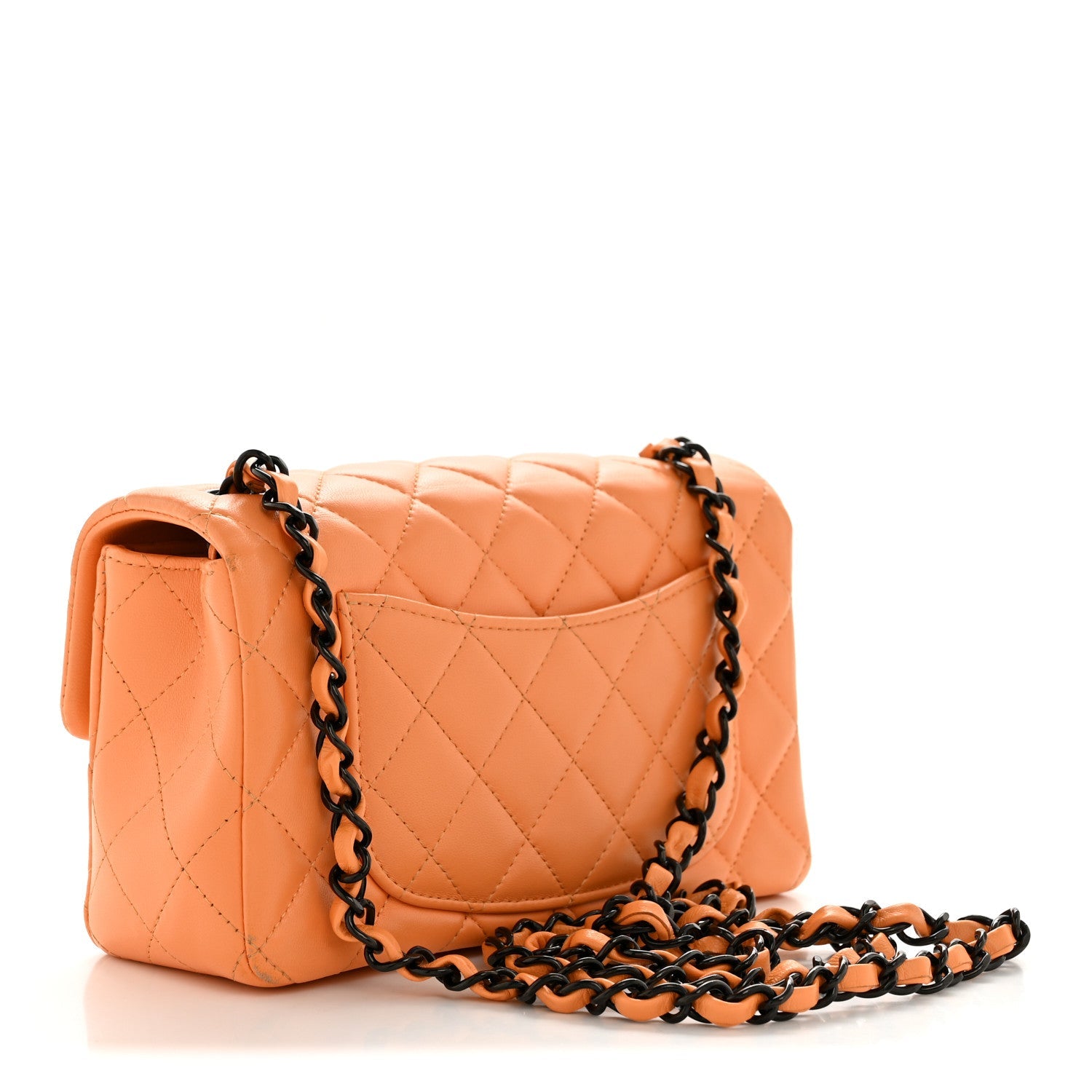 Chanel Lambskin Quilted Mini Rectangular Flap Orange