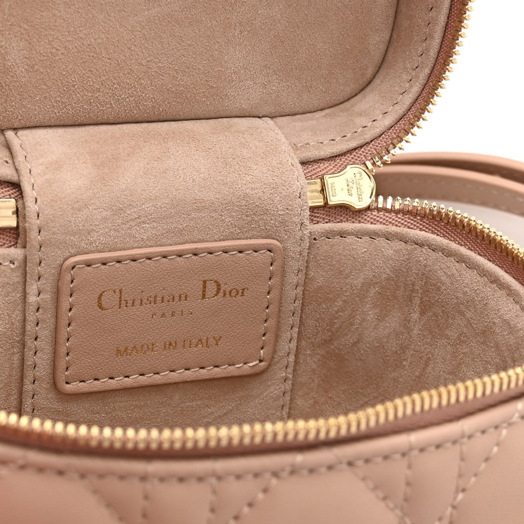 Christian Dior Lambskin Cannage Micro Lady Dior Vanity Case Rose Des Vents