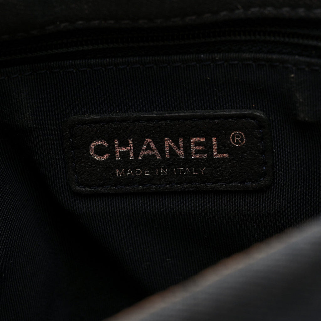 Chanel Denim Pleated Denim Turtle Flap Dark Blue