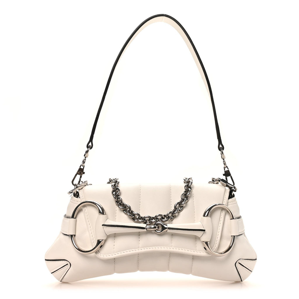 Gucci Nappa Vertical Matelasse Small Maxi Horsebit Chain Shoulder Bag Great White