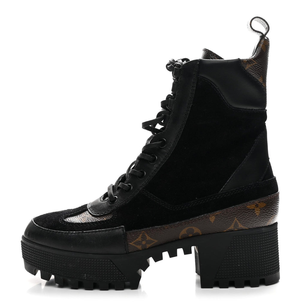 Louis Vuitton Suede Calfskin Monogram Laureate Platform Desert Boots 36 Black