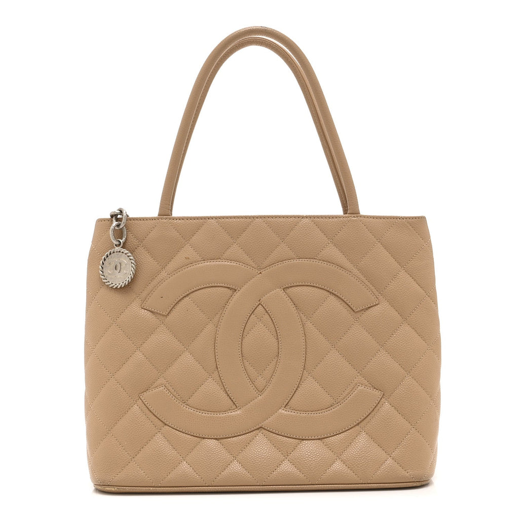 Chanel Caviar Quilted Medallion Tote Beige