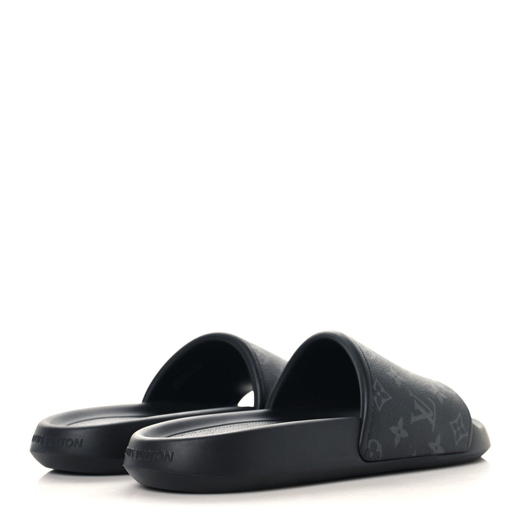 Louis Vuitton Rubber Monogram Eclipse Mens Waterfront Mules 12 Black