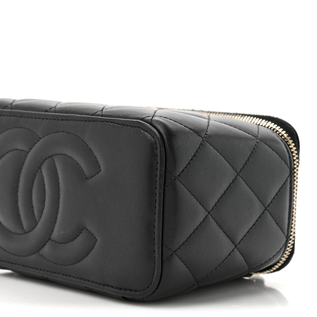Chanel Lambskin Quilted Small Top Handle Vanity Case With Chain Black
