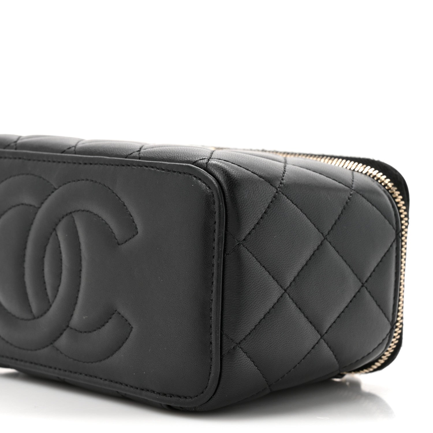 Chanel Lambskin Quilted Small Top Handle Vanity Case With Chain Black