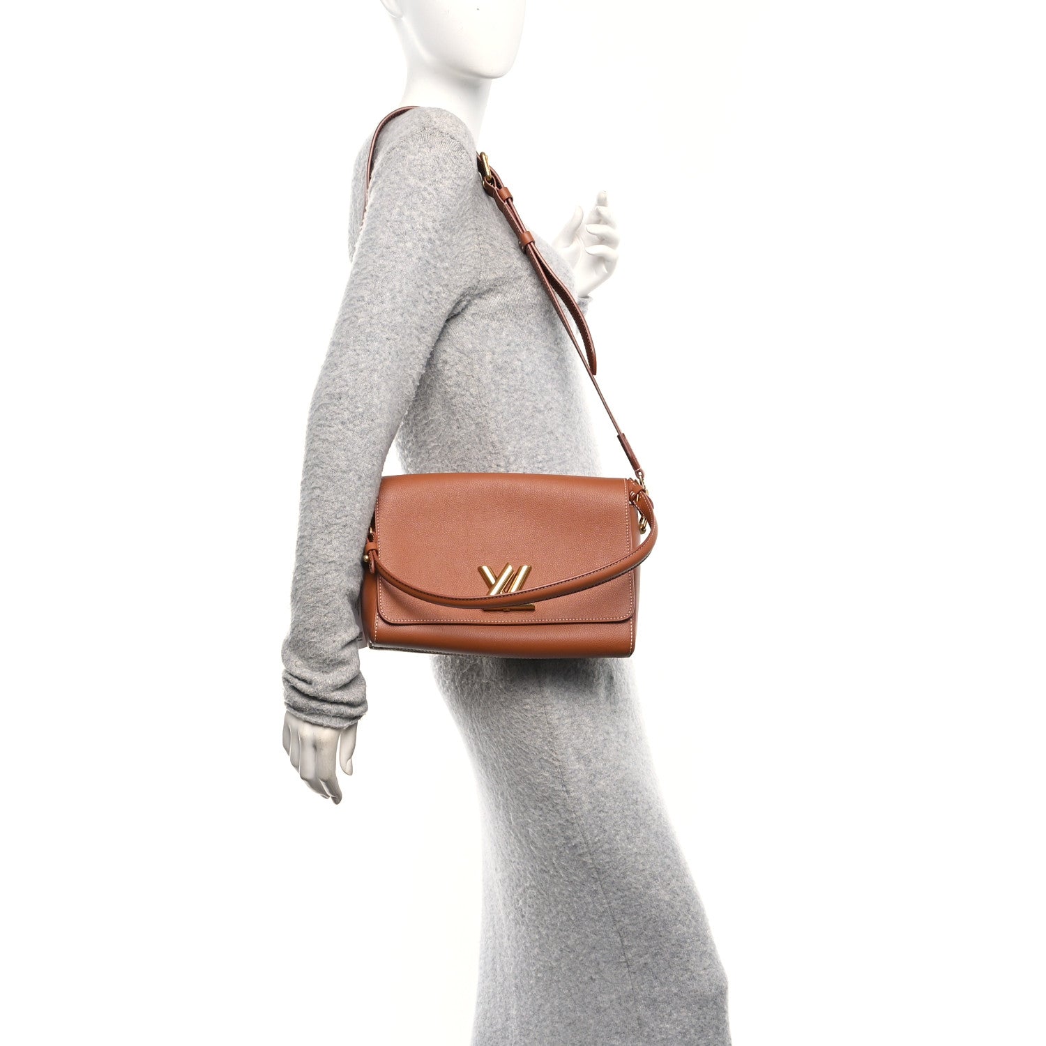 Louis Vuitton Calfskin Soft Twist Shoulder Bag Cognac