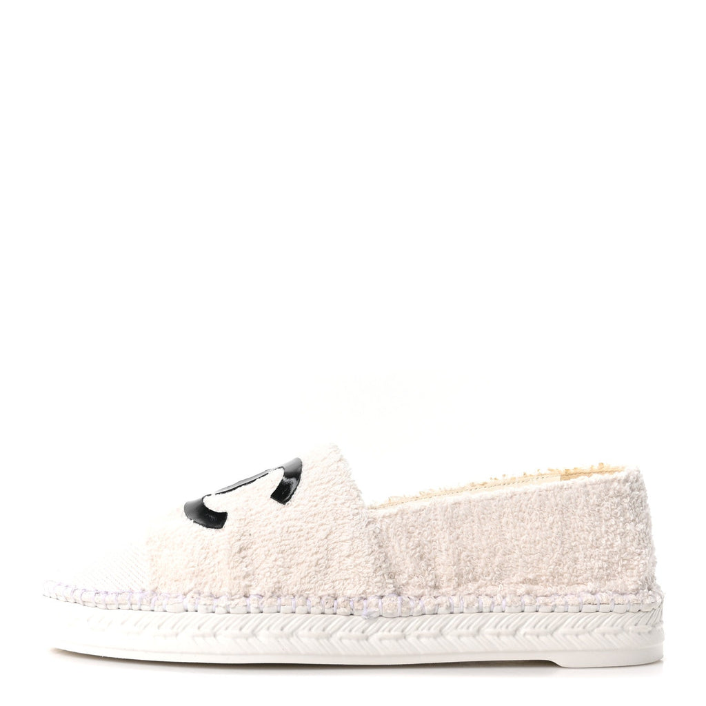 Chanel Tweed Grosgrain Patent CC Espadrilles 35 White Black