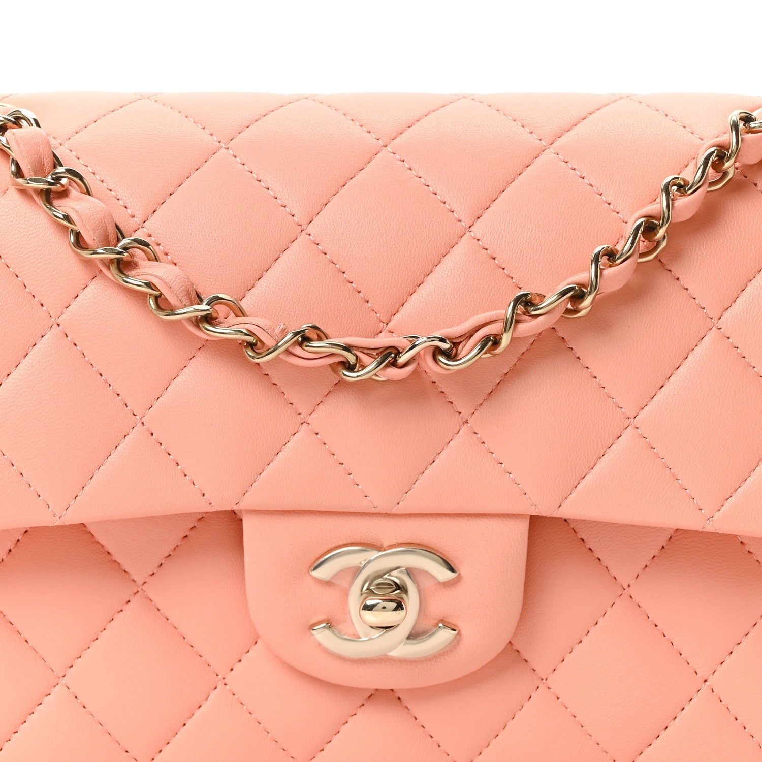 Chanel Lambskin Quilted Small Double Flap Light Orange