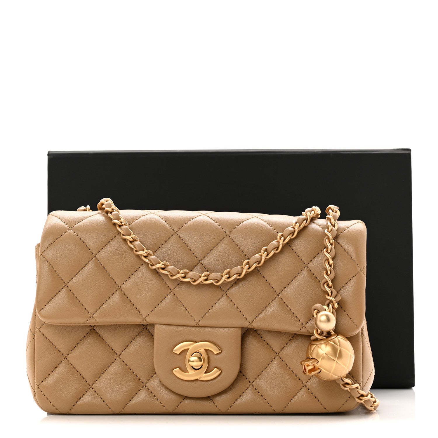 Chanel Lambskin Quilted Mini Rectangular Pearl Crush Flap Dark Beige
