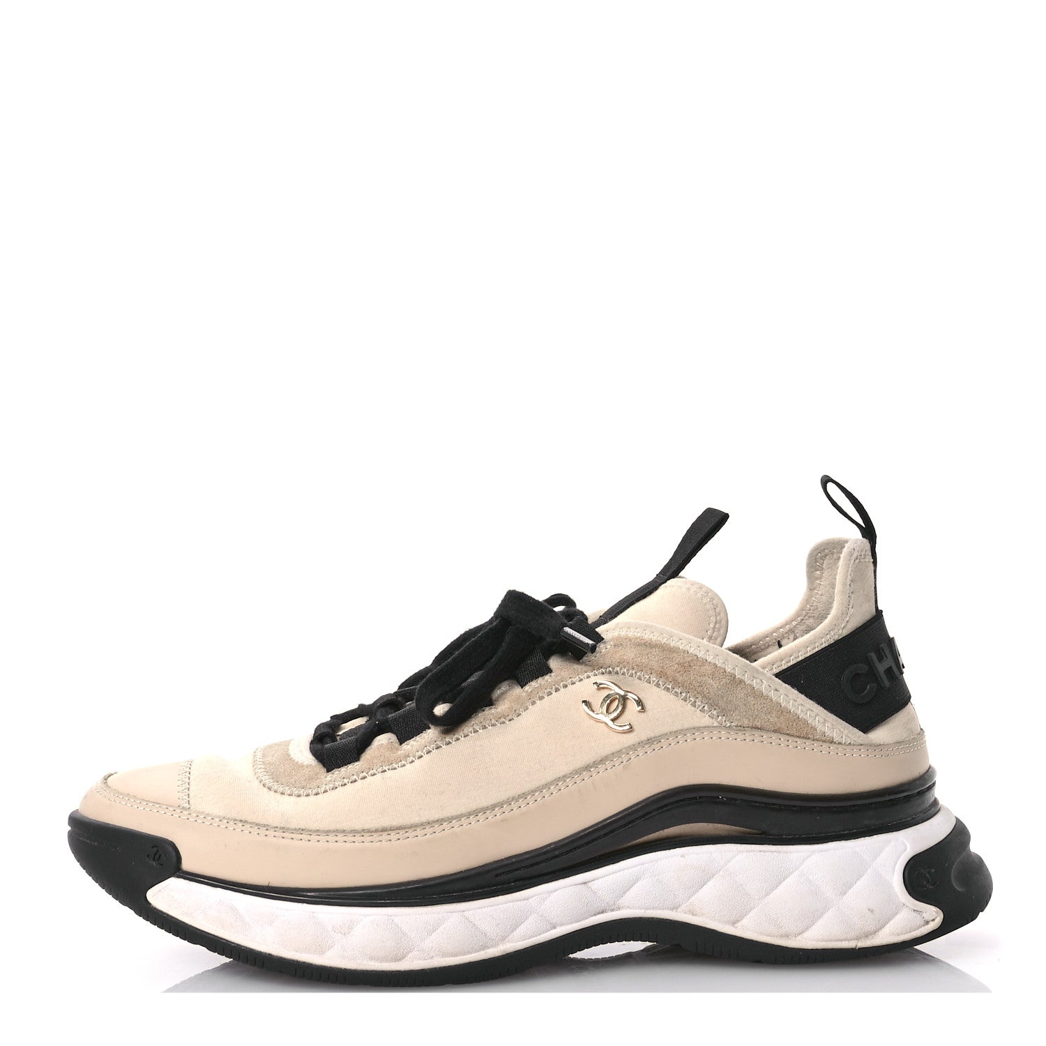 Chanel Velvet Calfskin Mixed Fibers CC Sneakers 40.5 Beige