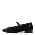Chanel Suede Kidskin Lambskin Patent Calfskin Crystal CC Cap Toe Flats 40 Black