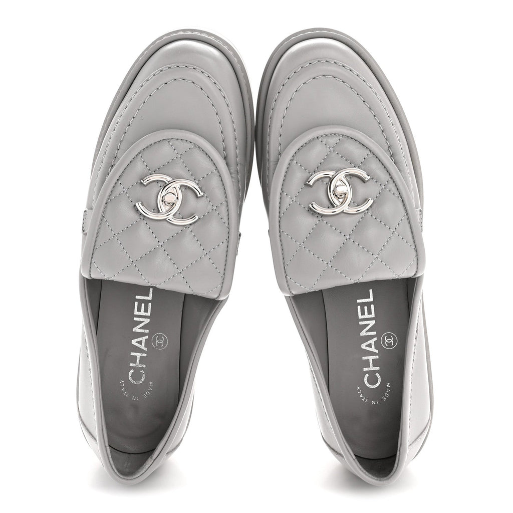 Lambskin Quilted CC Turnlock Loafers 36.5 Grey