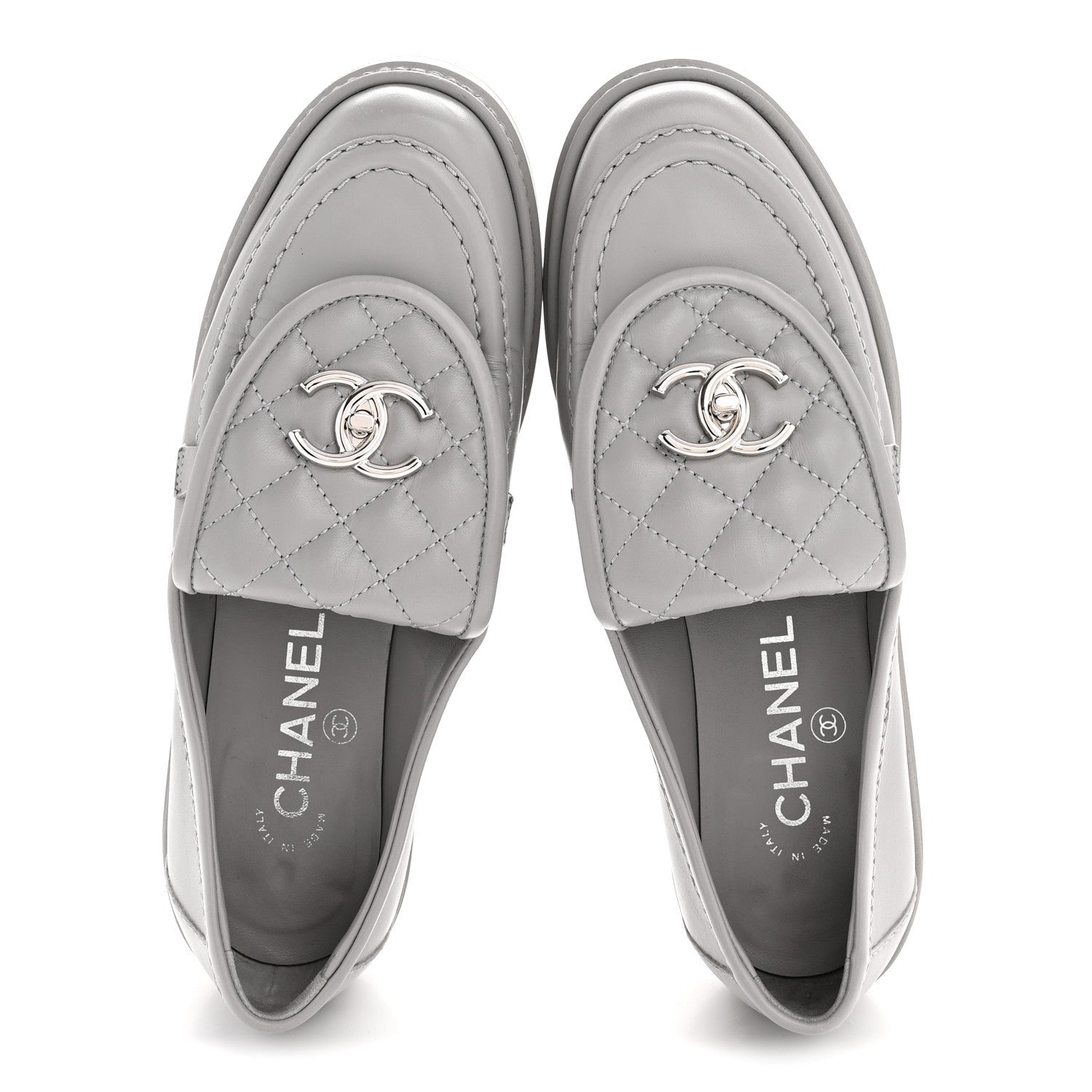 Lambskin Quilted CC Turnlock Loafers 36.5 Grey