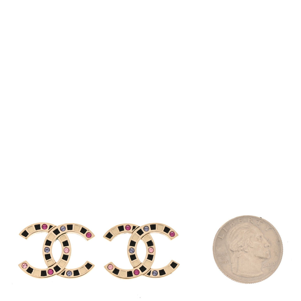 Crystal Enamel Large CC Earrings Gold Black White Pink