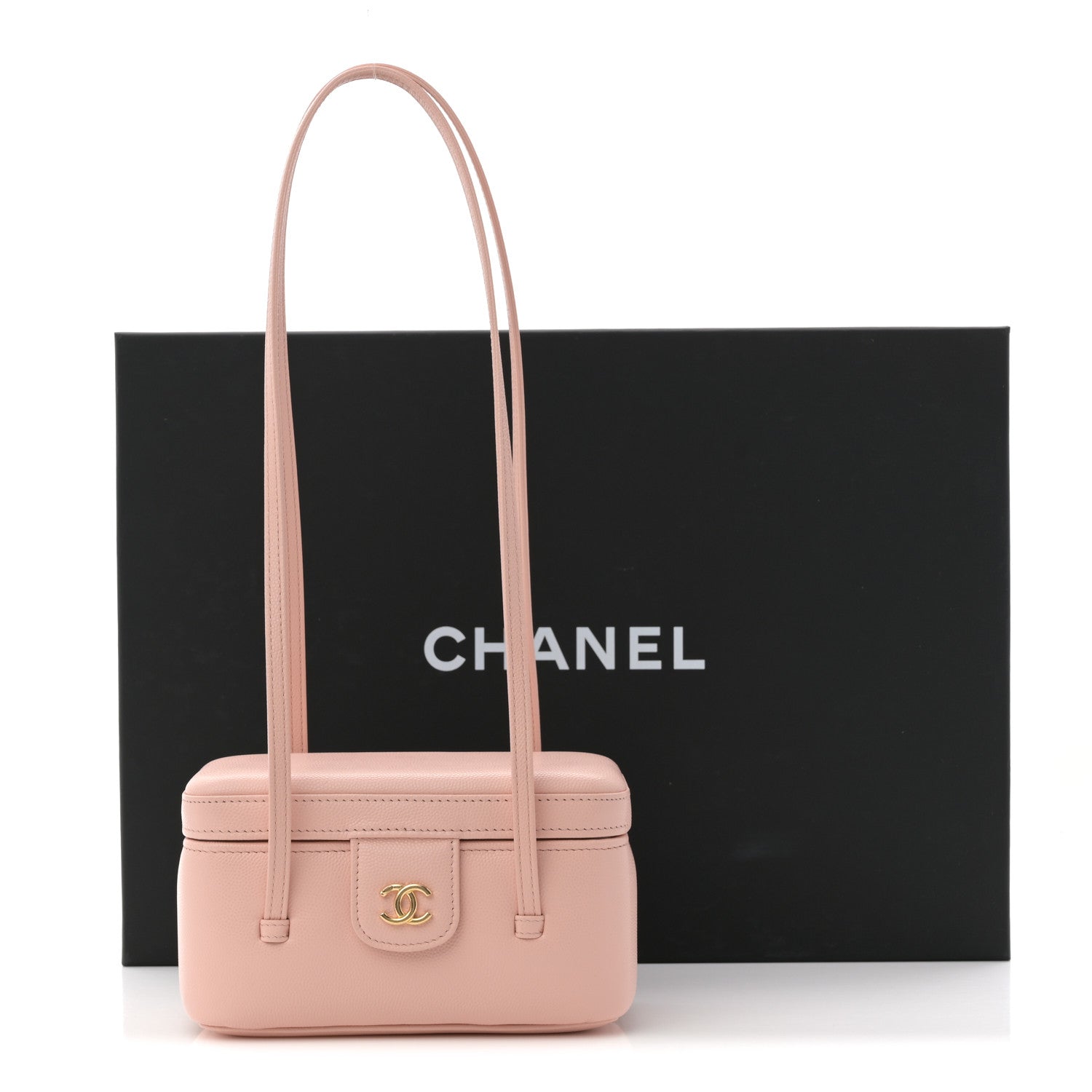 Chanel Shiny Caviar Preppy Coco Long Vanity With Strap Light Pink