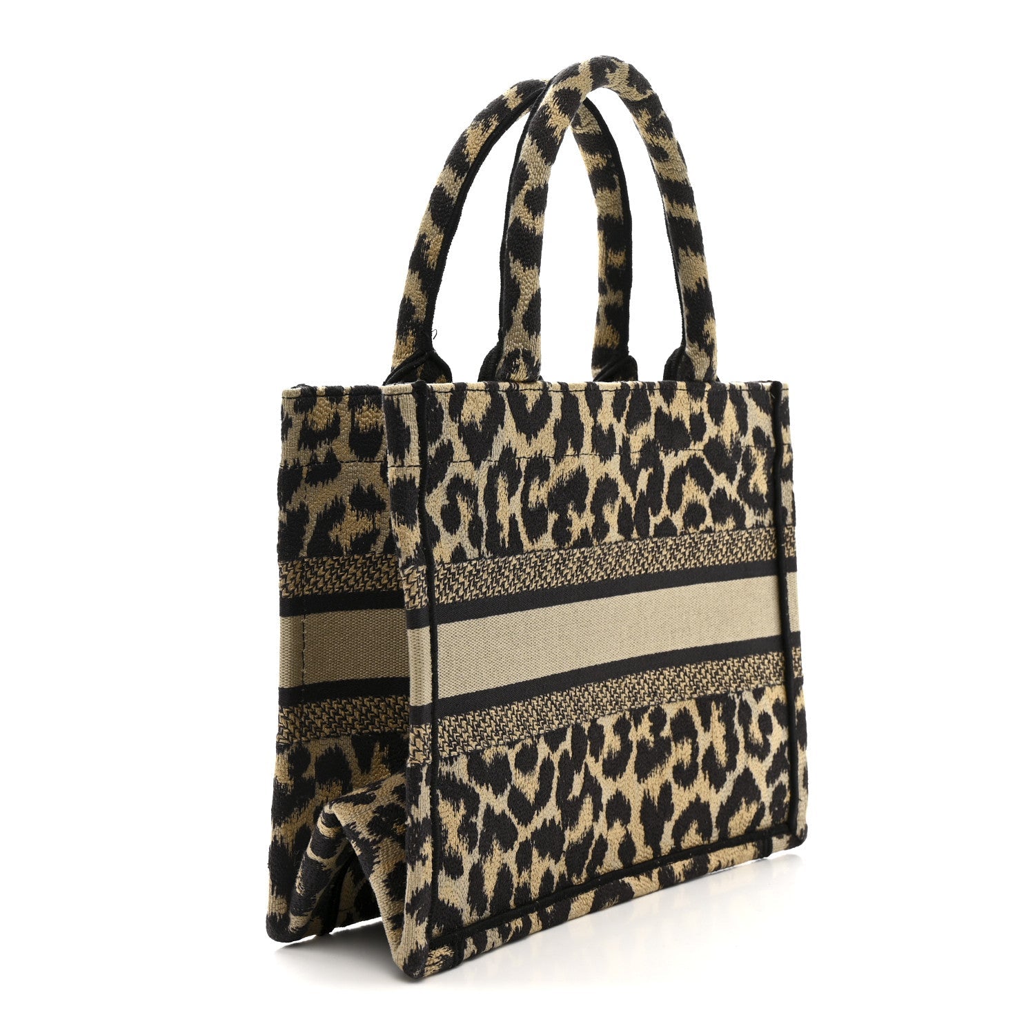 Christian Dior Canvas Mizza Embroidered Small Leopard Book Tote Beige
