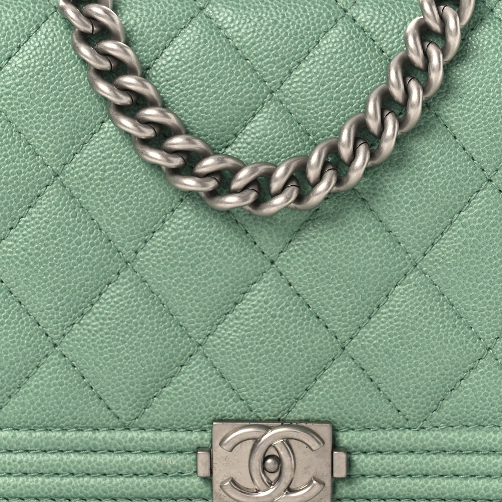 Chanel Caviar Quilted Boy Phone Holder Wallet On Chain Green