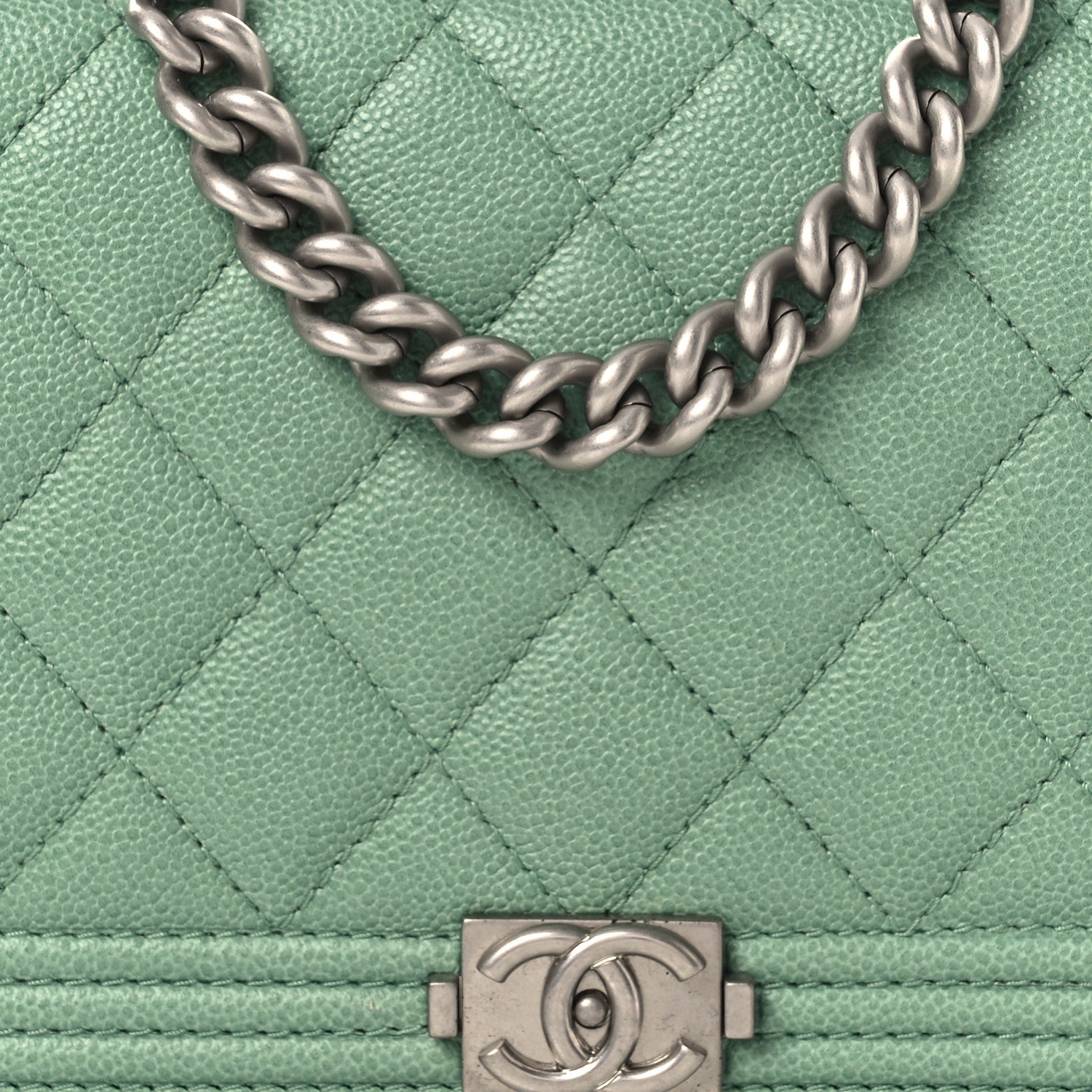Chanel Caviar Quilted Boy Phone Holder Wallet On Chain Green