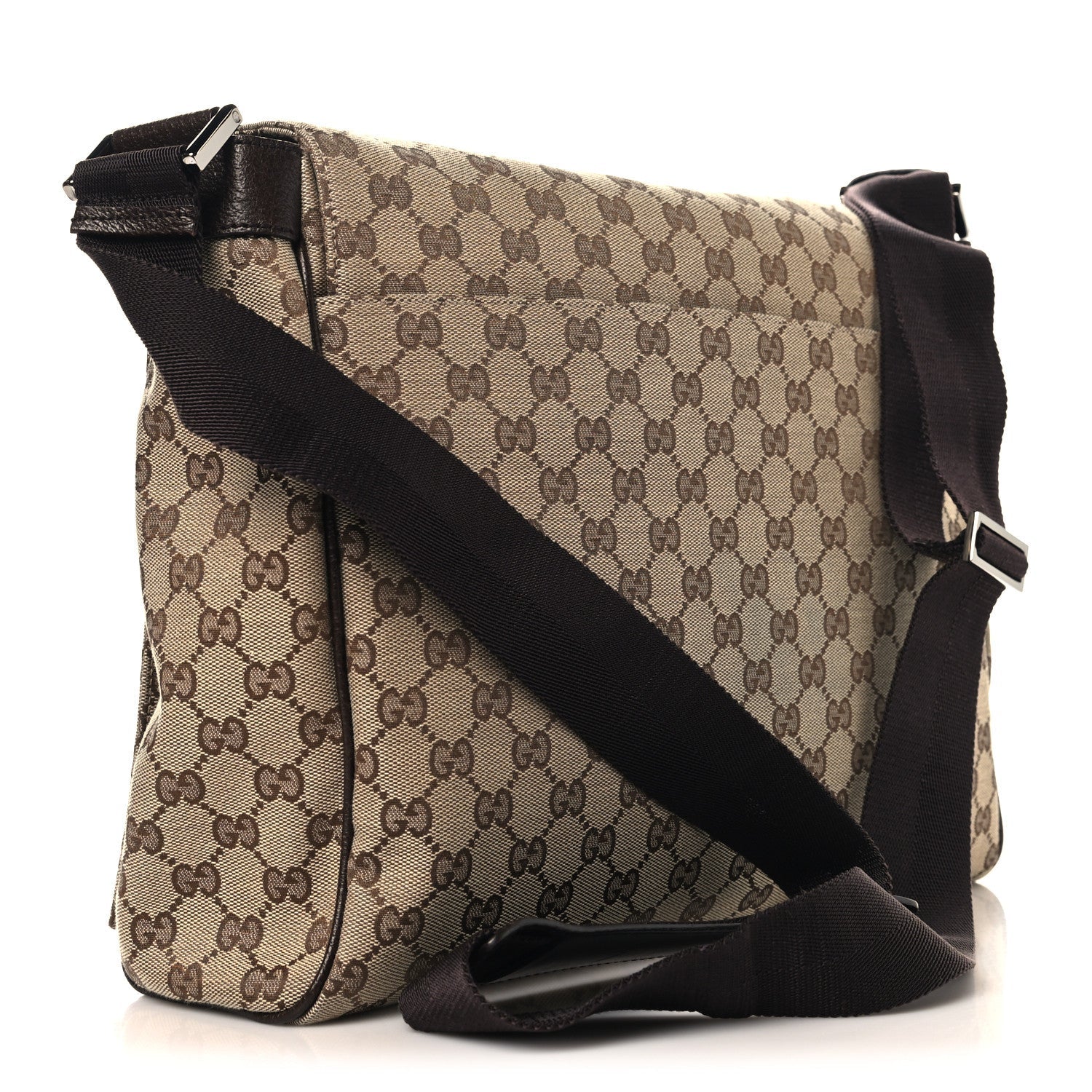 Gucci GG Monogram Medium Flap Messenger Bag Beige Dark Brown