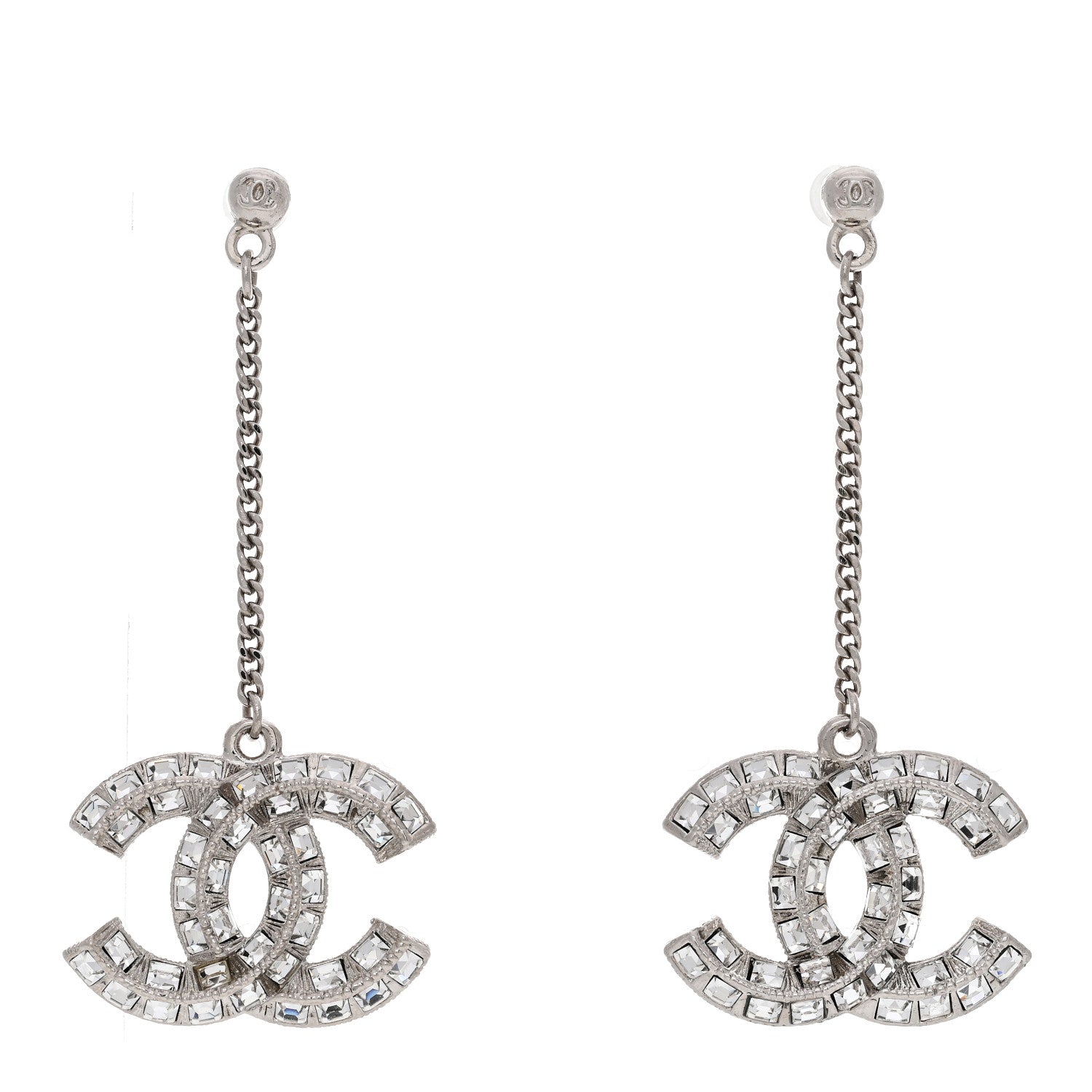 Baguette Crystal CC Drop Earrings Silver