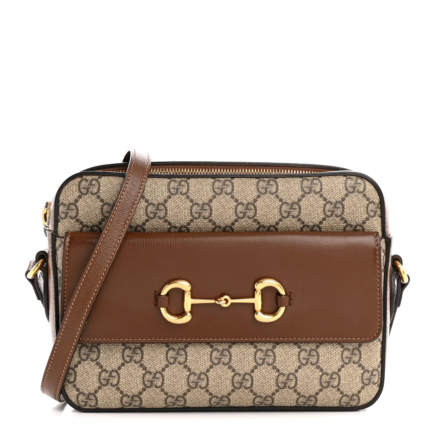 Gucci GG Supreme Monogram Small Horsebit 1955 Shoulder Bag Beige Brown Sugar