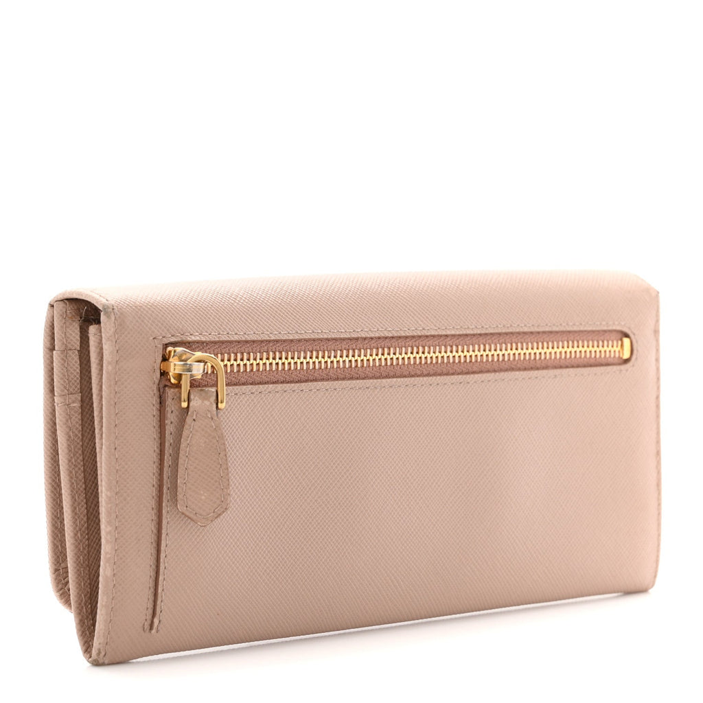 Prada Saffiano Fiocco Bow Continental Wallet Cammeo
