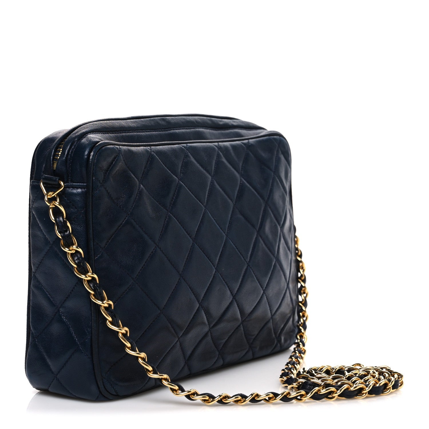 Chanel Lambskin Quilted CC Tassel Camera Case Navy