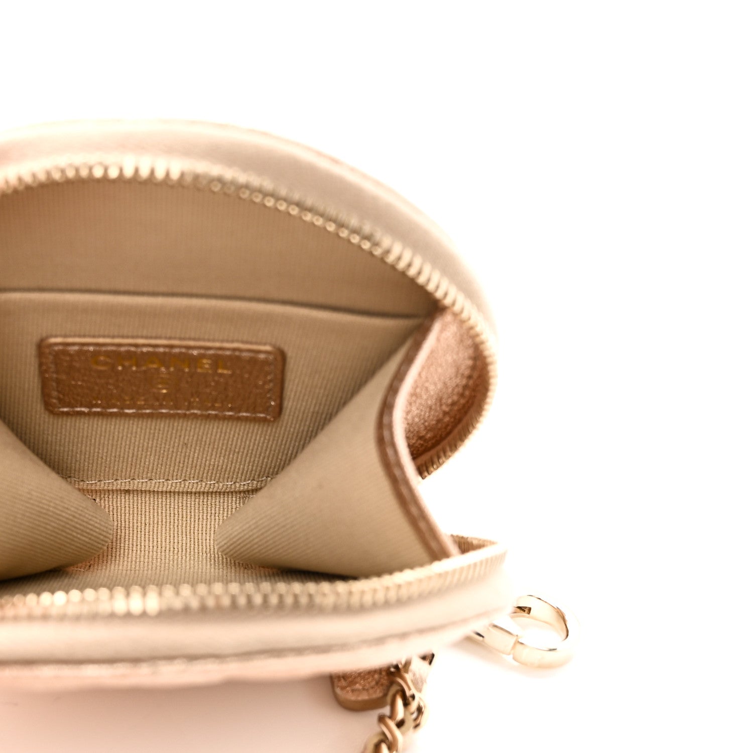 Metallic Lambskin Quilted Round Clip On Coin Purse Airpods Case Gold