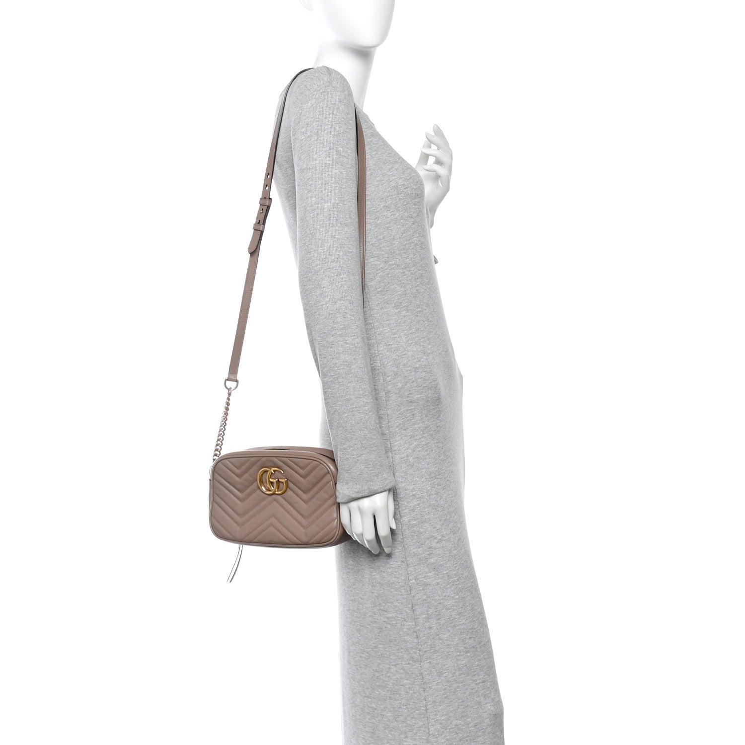 Gucci Calfskin Matelasse Small GG Marmont Chain Shoulder Bag Porcelain Rose