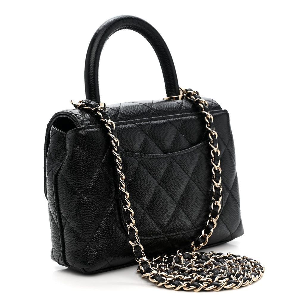 Chanel Caviar Quilted Coco Handle Clutch With Chain Black