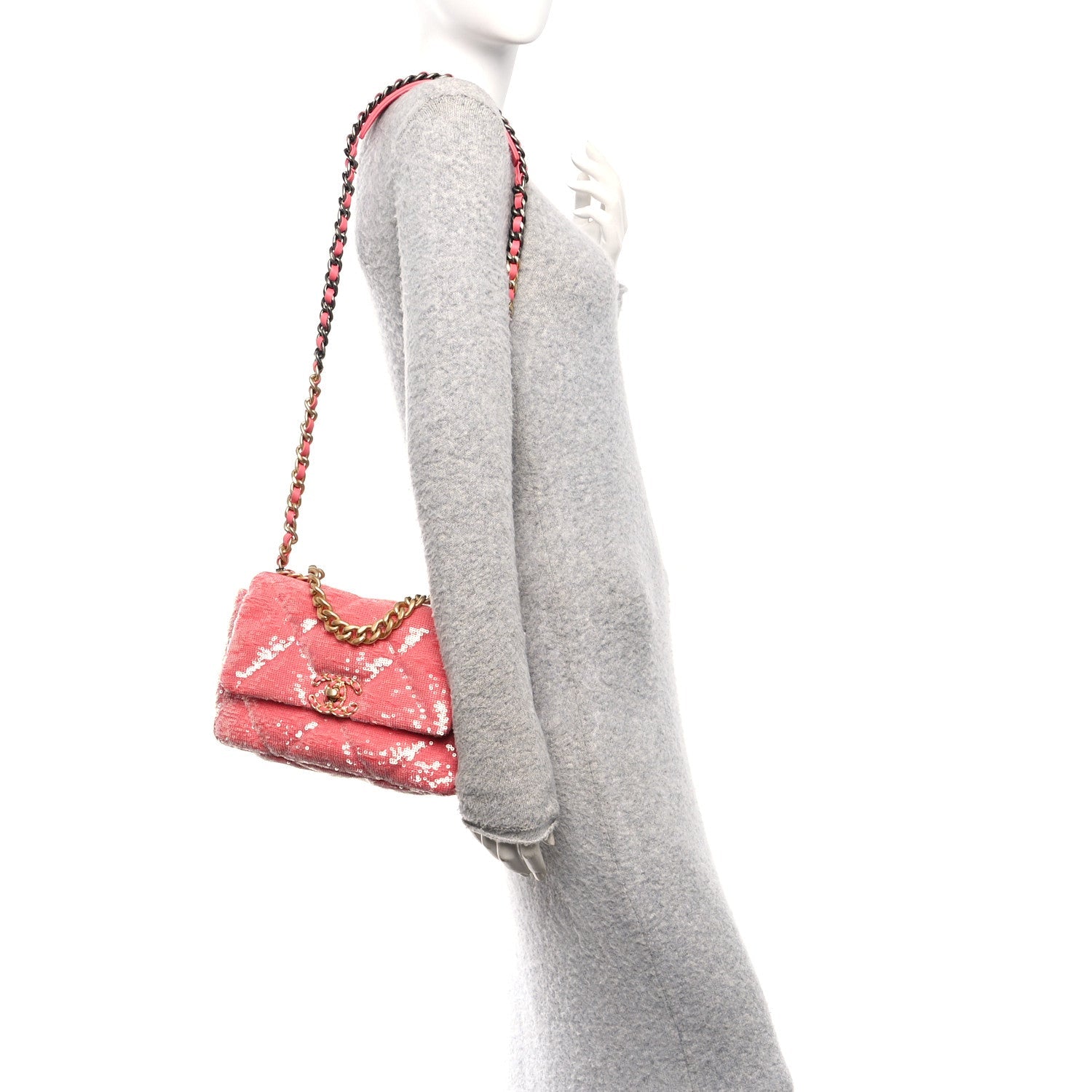 Chanel Sequin Quilted Medium Chanel 19 Flap Coral