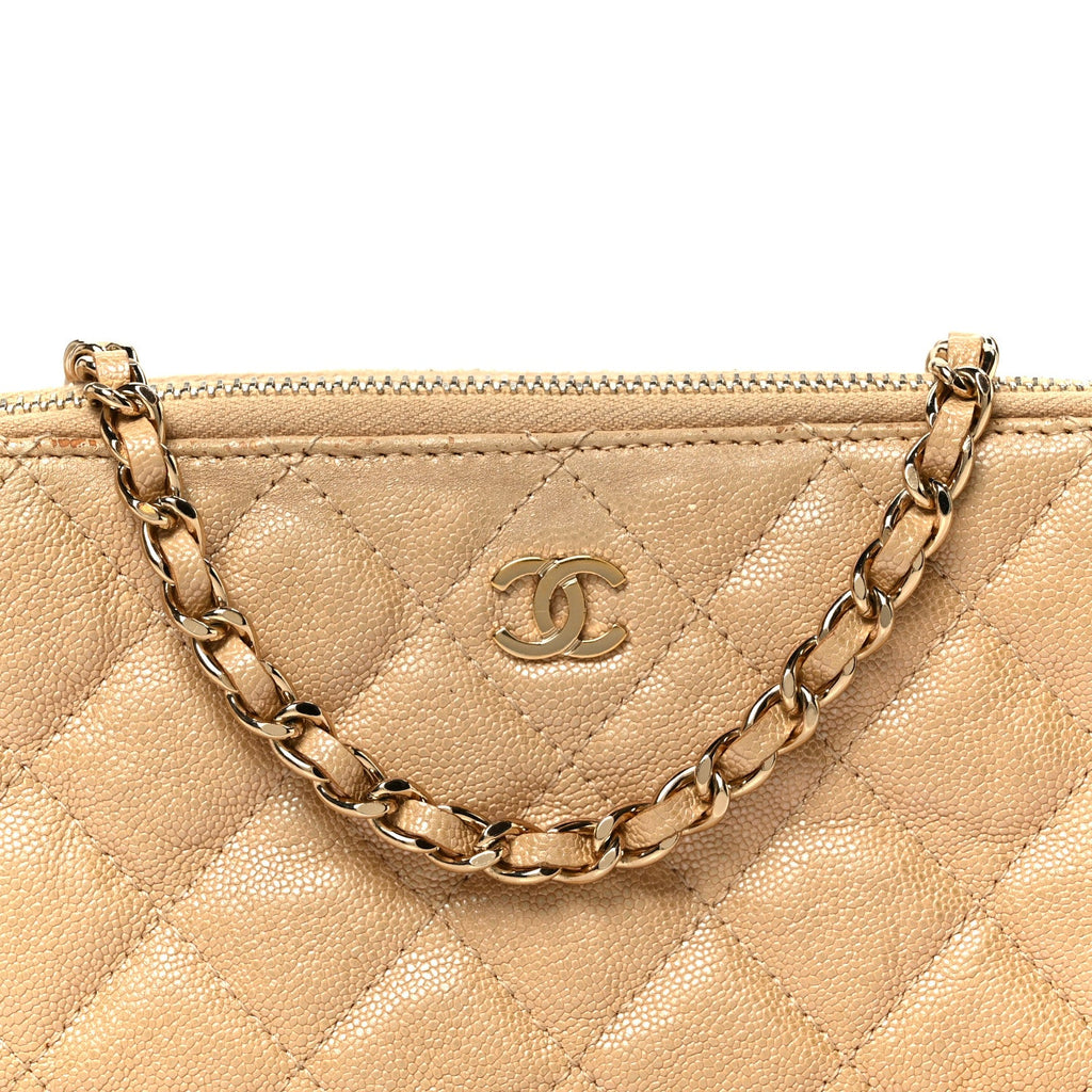 Chanel Metallic Caviar Quilted Small Clutch With Chain Gold