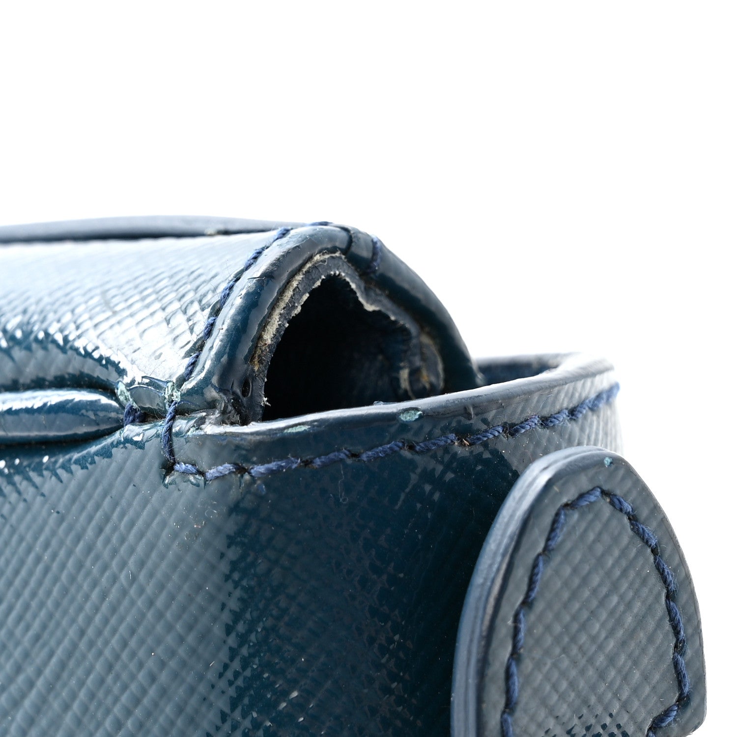 Prada Saffiano Vernice Lock Flap Chain Bag Azzurro