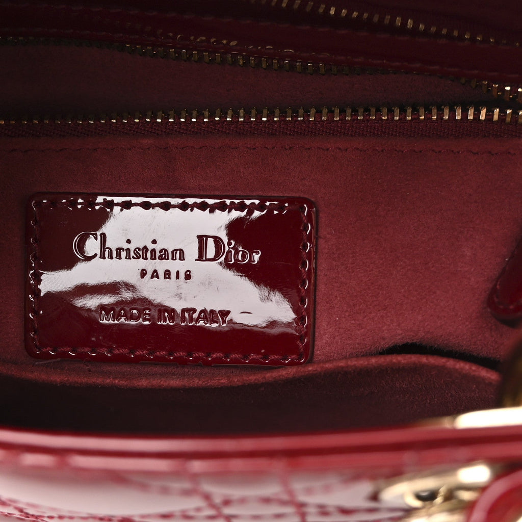 Christian Dior Patent Cannage Small Lady Dior Cherry Red