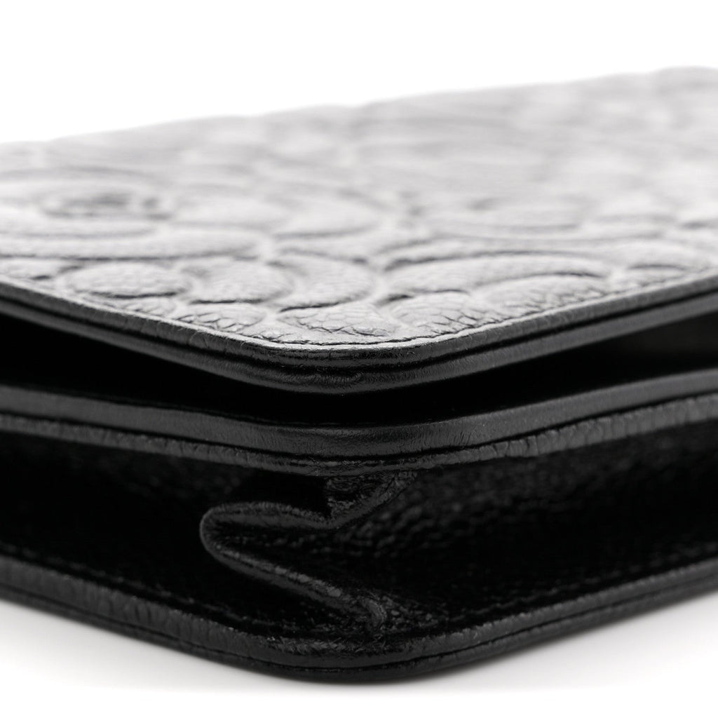 Chanel Caviar Camellia Embossed Wallet On Chain WOC Black