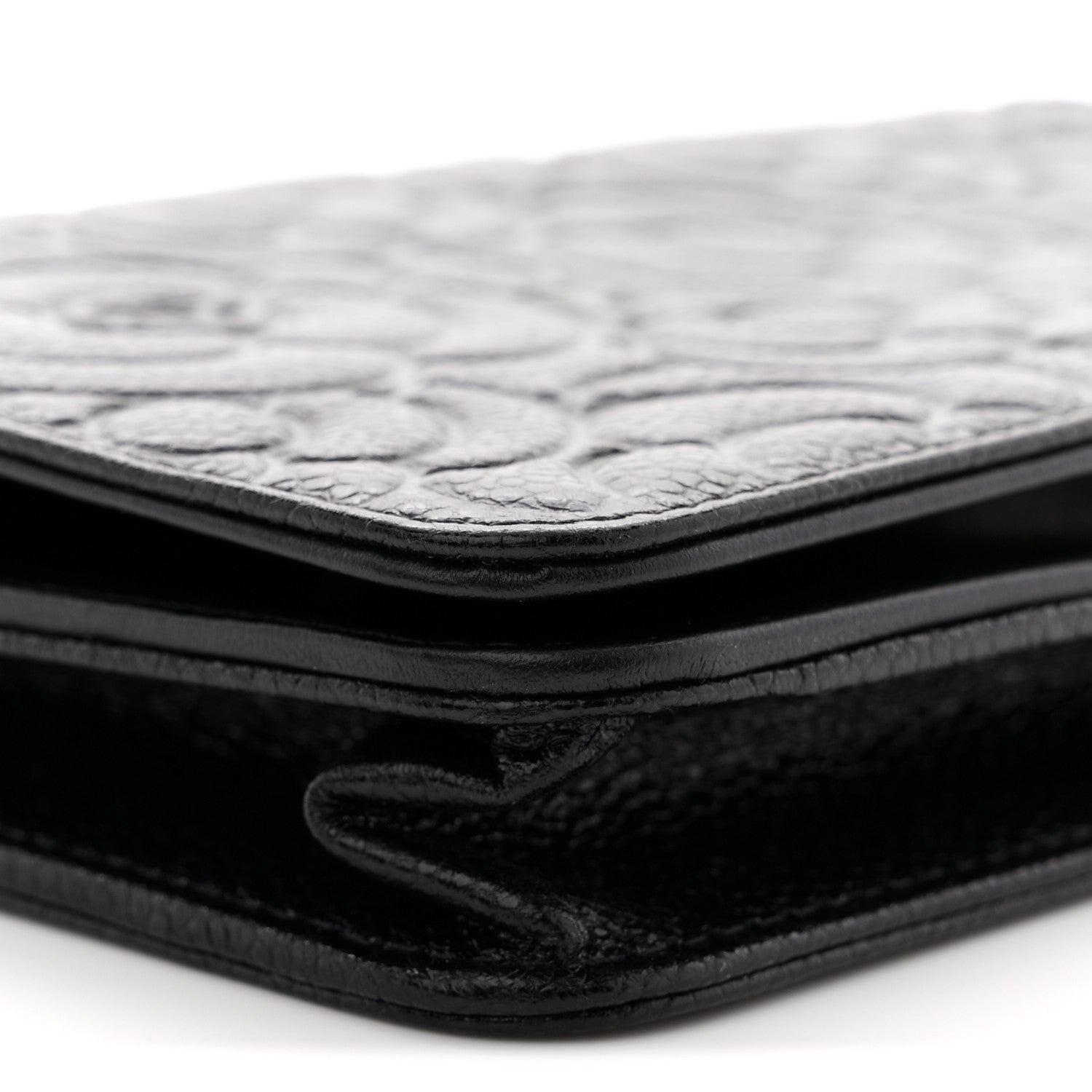 Chanel Caviar Camellia Embossed Wallet On Chain WOC Black