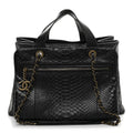 Chanel Snakeskin Glazed Calfskin Quilted Urban Mix Tote Black