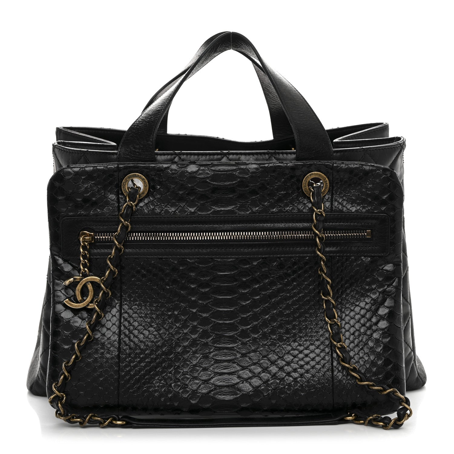 Chanel Snakeskin Glazed Calfskin Quilted Urban Mix Tote Black