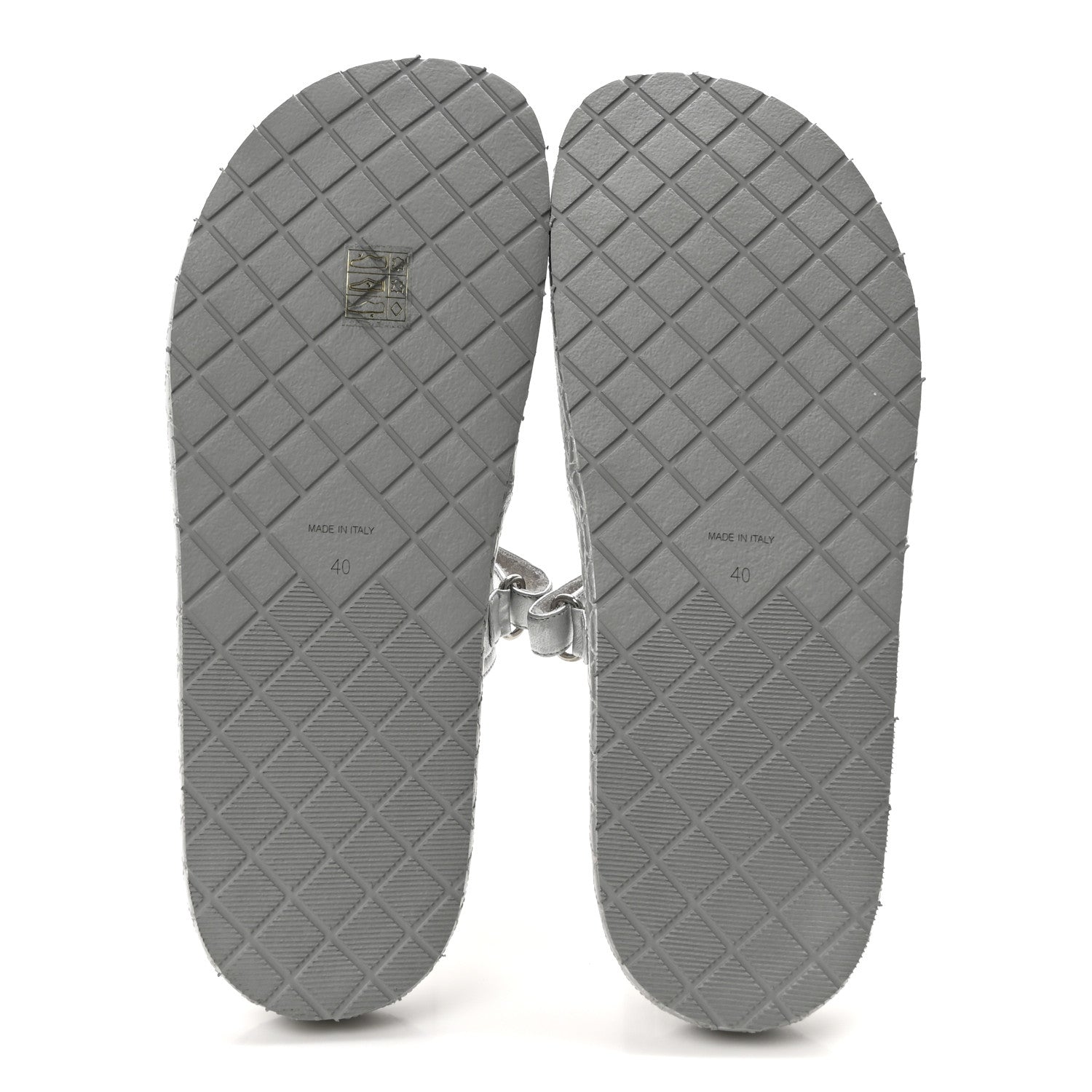 Laminated Lambskin Quilted Velcro Crystal CC Dad Slide Sandals 40 Silver