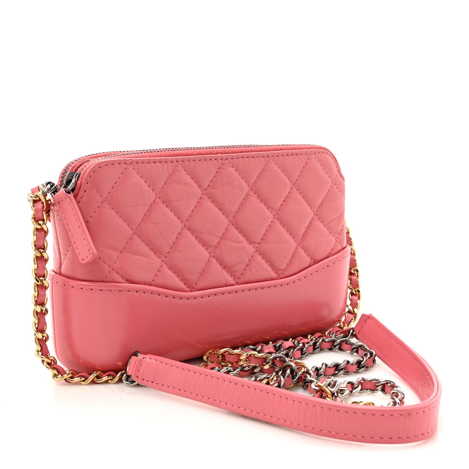 Chanel Aged Calfskin Quilted Small Gabrielle Clutch With Chain Pink