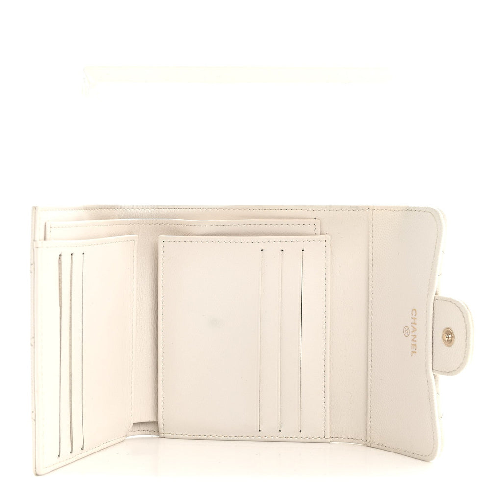 Caviar Quilted Compact Flap Wallet White