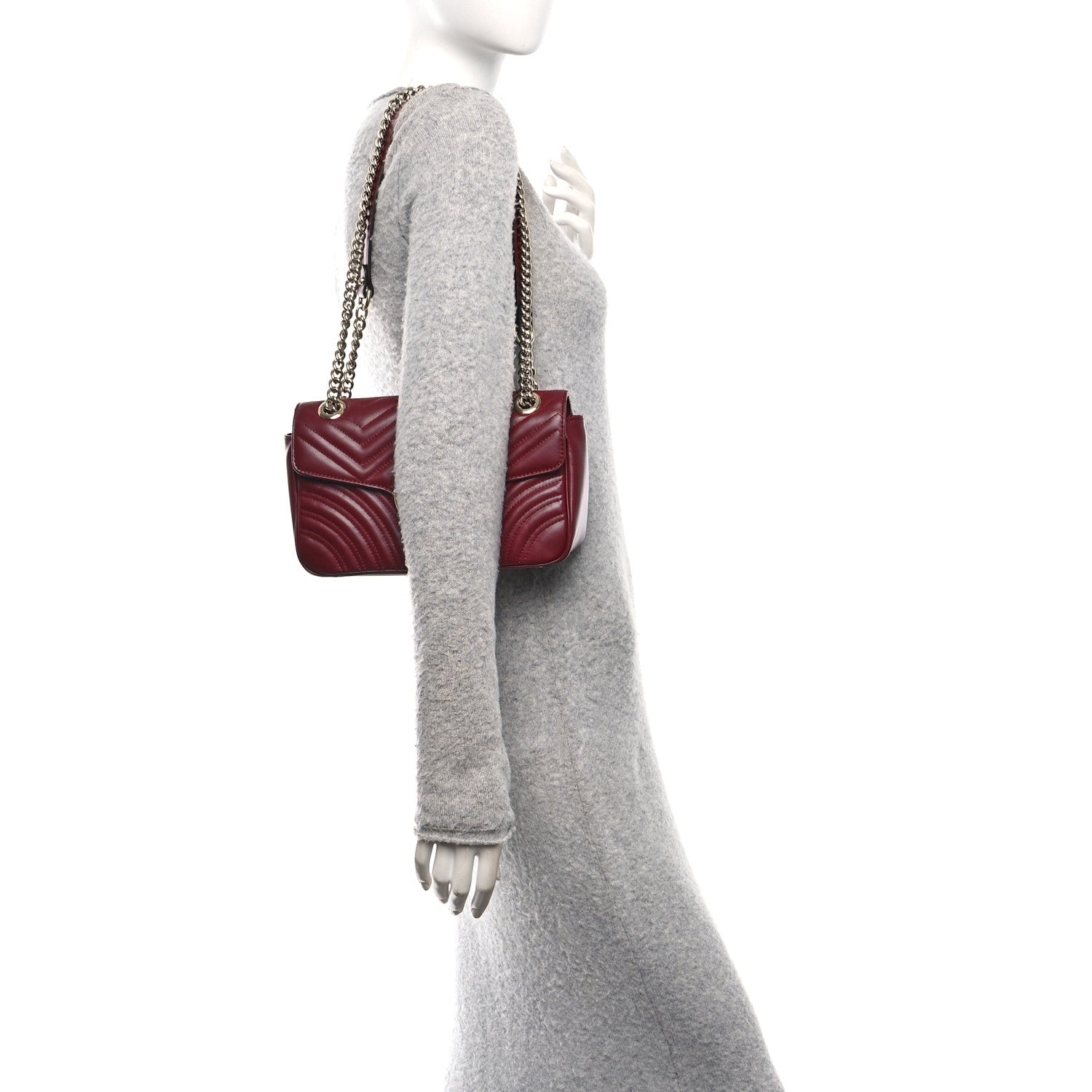 Gucci Calfskin Matelasse Small GG Marmont Shoulder Bag Rosso Ancora Red