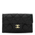 Caviar Quilted Flap Card Holder Wallet Black