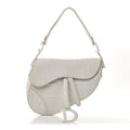 Christian Dior Calfskin Embossed Oblique Saddle Bag White