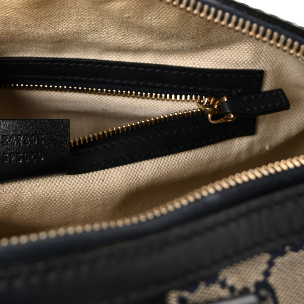 Gucci Monogram Selleria Calfskin Vintage Web Medium Boston Beige Blue